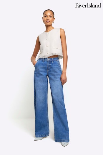 River Island Blue Mid Rise Baggy Wide Leg Jeans see (E05203) | £45