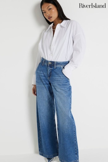 River Island Blue Denim Medium Tailored Baggy Jeans (E05204) | £45
