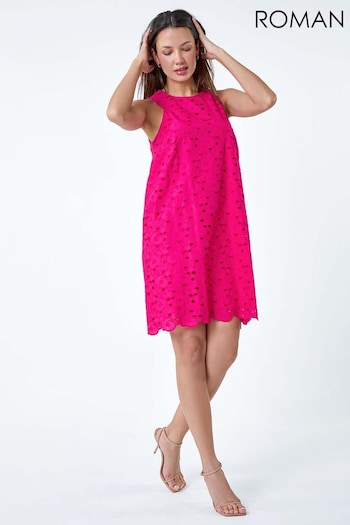 Roman Pink Cotton Embroidery Detail Shift Dress (E05272) | £60