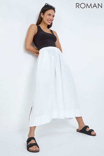 Roman White Cotton Poplin Pocket Skirt (E05279) | £28