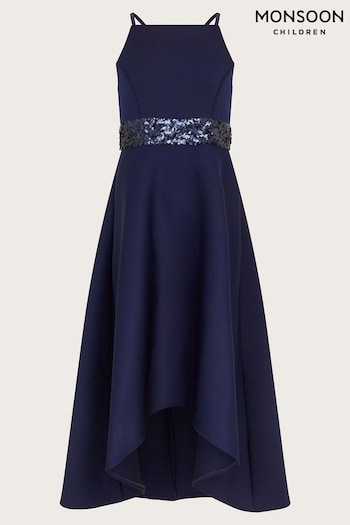 Monsoon Blue Sequin Scuba Prom Dress (E05365) | £48 - £53