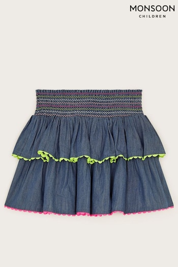Monsoon Blue Chambray Ricrac Skirt (E05367) | £24 - £28