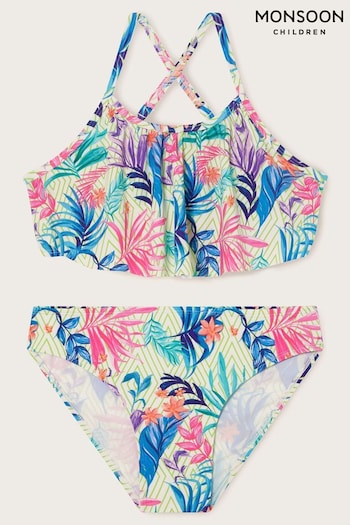 Monsoon Natural Palm Print Frill Bikini Set (E05374) | £20 - £22