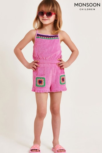 Monsoon Pink Crochet Towelling Shorts (E05379) | £18 - £22