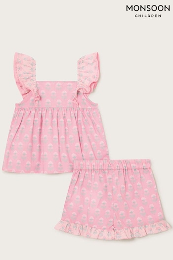 Monsoon Pink Floral Woodblock Pyjama Set (E05382) | £22 - £26
