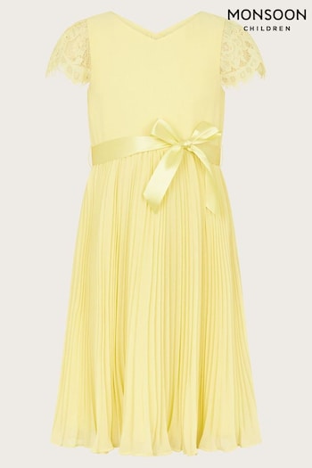 Monsoon Yellow Katy Lace Pleated Dress (E05386) | £43 - £47