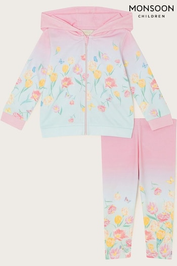 Monsoon Pink Baby Floral Ombre Fortune Hoodie Set (E05389) | £30 - £34