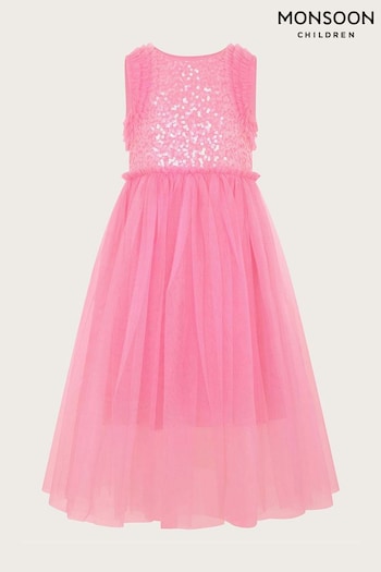 Monsoon Pink Priscilla Sequin Ruffle Dress (E05392) | £45 - £49