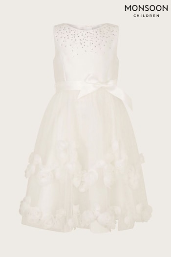Monsoon Natural Amber Diamante 3D Roses Dress (E05396) | £65 - £75