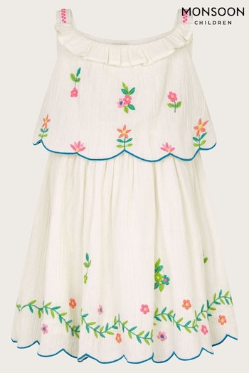 Monsoon White Floral Embroidered Baby Dress (E05417) | £28 - £32