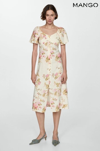 Mango Buttoned Linen-Blend ger Dress (E05436) | £46