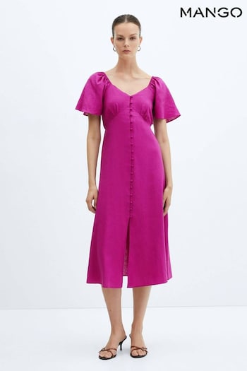 Mango Buttoned Linen-Blend Dress india (E05441) | £46