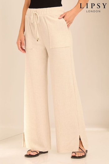 Lipsy Light Camel Petite Wide Leg Trousers With A Touch Of Linen (E05480) | £34