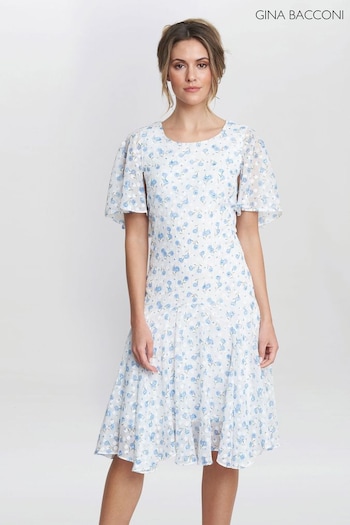 Gina Bacconi Blue Annette Chiffon Dress (E05510) | £160