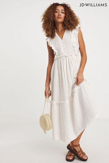JD Williams Cheesecloth Smock White Dress With Shirred Back (E05512) | £42