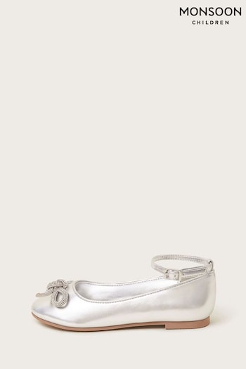 Monsoon Silver Bow Embellished Ballet Flats (E05717) | £24 - £28