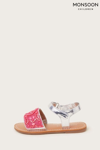 Monsoon Pink Vibrant Embellished Metallic Sandals (E05718) | £25 - £27