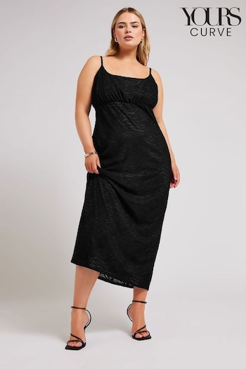 Yours Curve Black Animal Stretch Jacquard Slip Dress (E05804) | £50