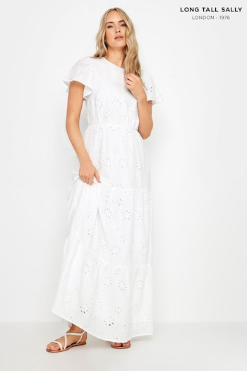 Long Tall Sally White Flutter Sleeve Tiered Dress (E05877) | £50