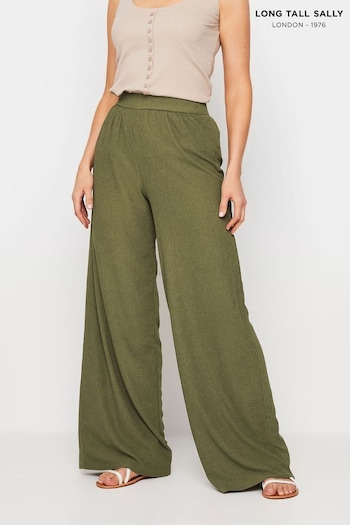 Long Tall Sally Green LTS Tall Khaki Green Textured Wide Leg Trousers fawn-pint (E05884) | £34