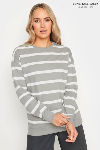 Long Tall Sally Grey Crew Neck Stripe Sweatshirt (E05890) | £24