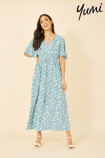 Yumi Green Ditsy Print Maxi Dress (E06136) | £55