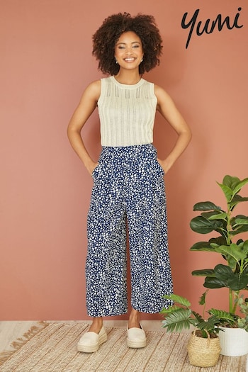 Yumi Blue Dash Print Culotte Trousers (E06141) | £40