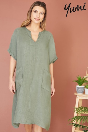 Yumi Green Italian Linen Tunic Dress (E06147) | £50