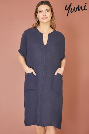 Yumi Blue Italian Linen Tunic Dress (E06151) | £50