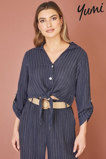 Yumi Blue Striped Italian Linen Shirt (E06160) | £40
