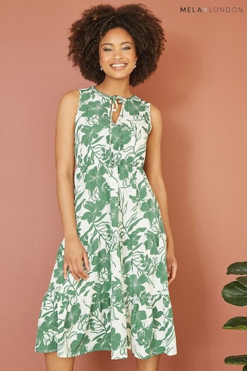 Mela Green Floral Relaxed Sleeveless Midi Dress panels (E06180) | £35