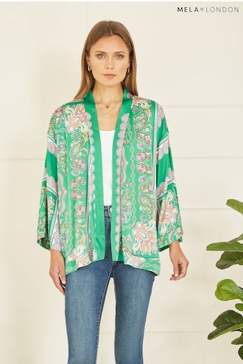 Mela Green Paisley Print Satin Kimono Jacket (E06184) | £30