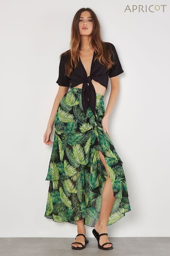 Apricot Green Crinkled Ruched Layered Skirt (E06203) | £35