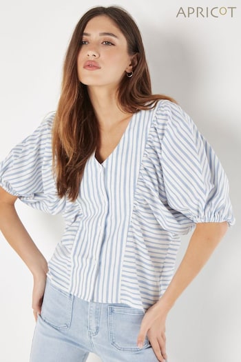 Apricot Blue Stripe Balloon Sleeve Shirt (E06206) | £35