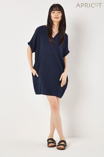 Apricot Blue Tetra Cotton V-Neck Oversized Dress (E06207) | £35