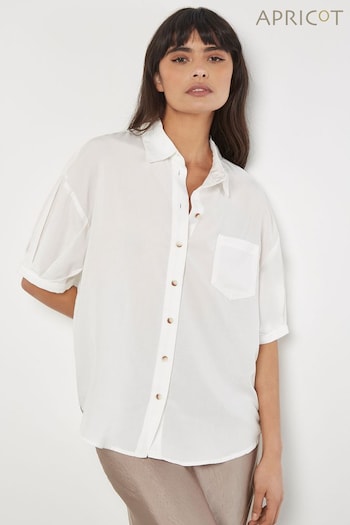 Apricot Cream Oversized Slub Pleated Sleeve Shirt (E06222) | £35