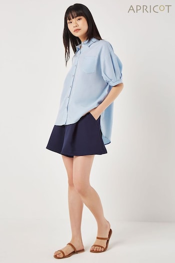 Apricot Blue Oversized Slub Pleated Sleeve Shirt (E06229) | £35