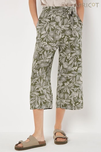 Apricot Green Batik Leaf Belted Culotte Trousers (E06232) | £35