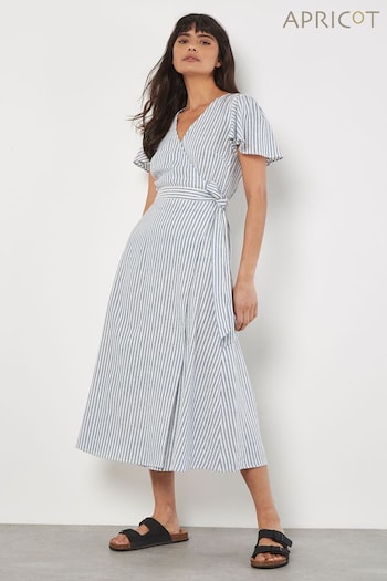 Apricot Blue Oxford Stripe Wrap Dress Midi (E06233) | £42