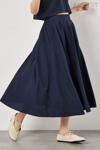 Apricot Blue Slub Pleat A-Line Midi Skirt (E06235) | £35