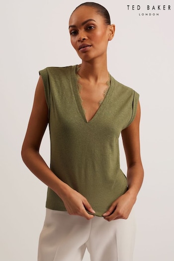 Ted Baker Green Effiy V-Neck Vest With Laced Neckline (E06246) | £59