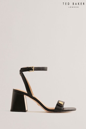 Ted Baker Milliiy Mid Block Heel Black Sandals With Signature Coin (E06260) | £120