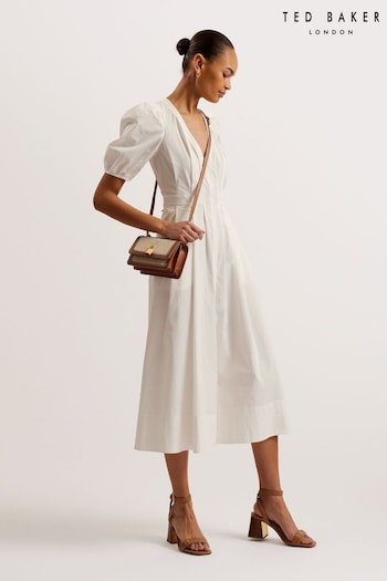 Ted Baker White Ledra Puff Sleeve Midi Dress (E06273) | £175