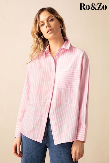 Ro&Zo Pink Stripe Cotton Split Front Shirt (E06287) | £79