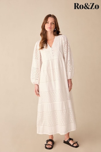 Ro&Zo Petite Mixed Broderie Midi White Dress (E06290) | £129