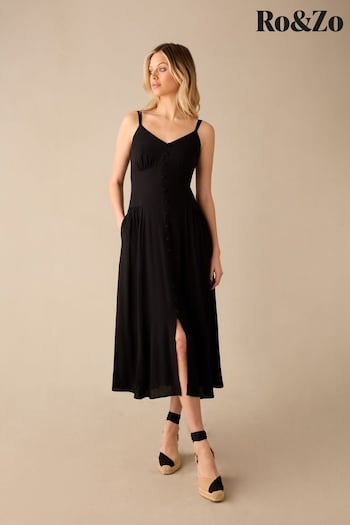 Ro&Zo Strappy Button Through Black Dress (E06301) | £79