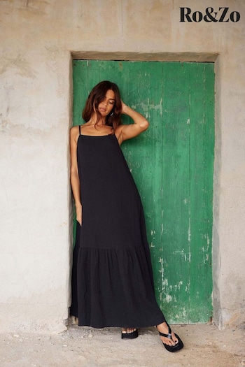 Ro&Zo Black Tiered Hem Strappy Cheesecloth Dress (E06311) | £89