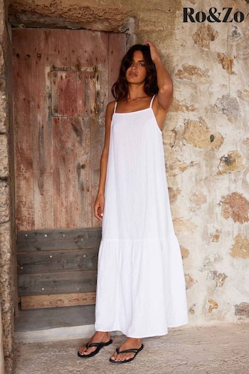 Ro&Zo White Tiered Hem Strappy Cheesecloth Dress (E06314) | £89