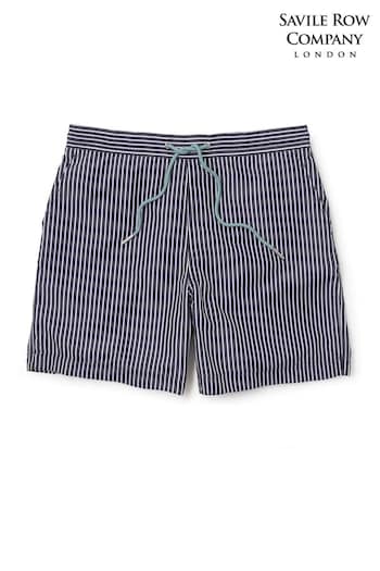 The Savile Row Company Blue White Reverse Stripe Recycled Swim Shorts (E06329) | £25