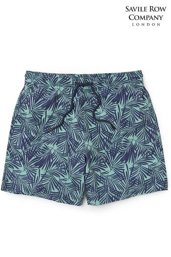 The Savile Row Company Green Navy Palm Print Recycled Swim Shorts (E06331) | £25